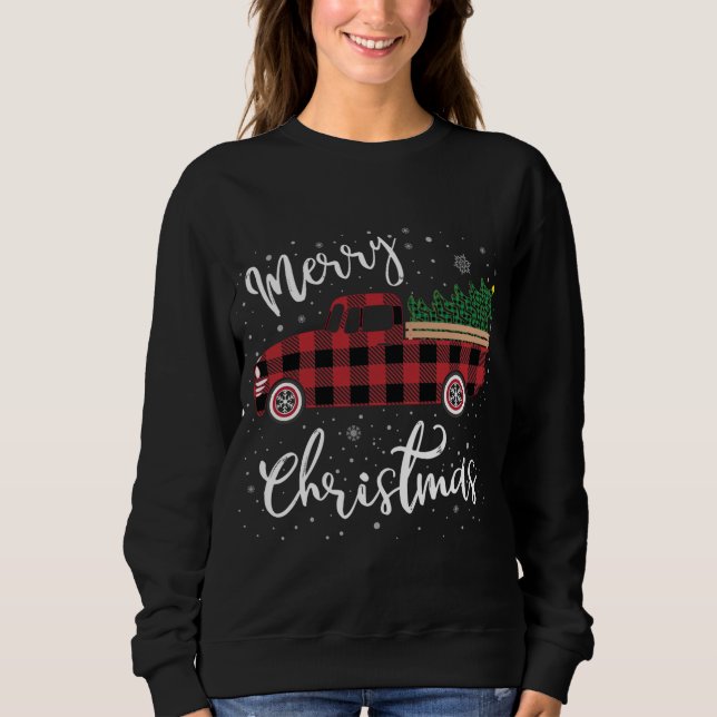 Vintage Buffalo Plaid Red Truck Merry Christmas Sweatshirt (Front)