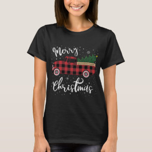 Vintage Buffalo Plaid Red Truck Merry Christmas T-Shirt