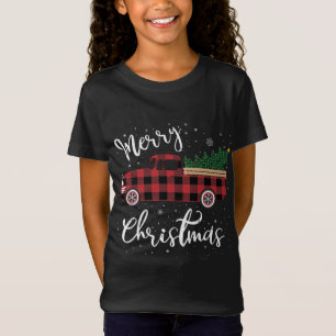 Vintage Buffalo Plaid Red Truck Merry Christmas T-Shirt