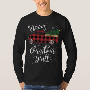 Vintage Buffalo Plaid Red Truck Merry Christmas Y' T-Shirt