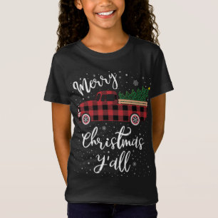 Vintage Buffalo Plaid Red Truck Merry Christmas Y' T-Shirt