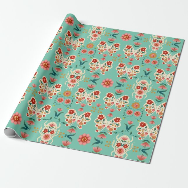 vintage bugs and butterfly wrapping paper (Unrolled)