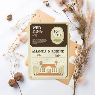 Vintage Building Illustration Wedding Invitation