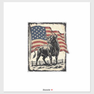Vintage Bull American Flag Western Shirt Design_1