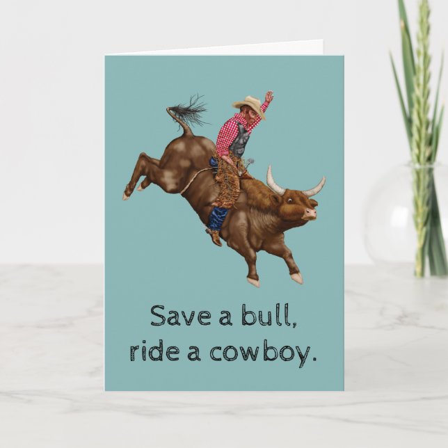Vintage bull riding cowboy card (Front)