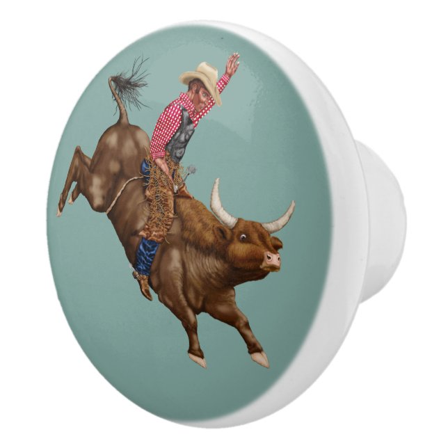 Vintage bull riding cowboy ceramic knob (Right)