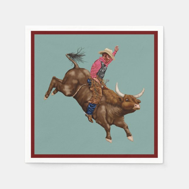 Vintage bull riding cowboy napkin (Front)