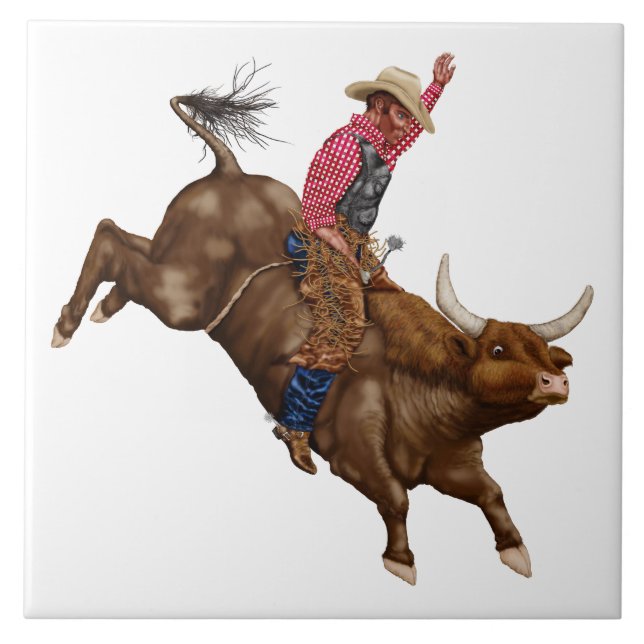 Vintage bull riding cowboy tile (Front)