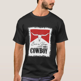 Vintage Bull Skull Bleached Save A Horse Ride A Co T-Shirt