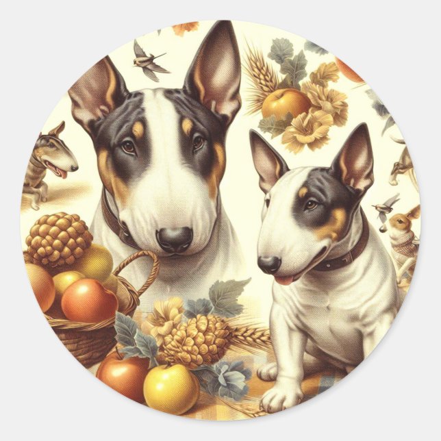 Vintage Bull Terrier Painting Classic Round Sticker (Front)