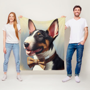 Vintage Bull Terrier Painting Portrait Fleece Blanket