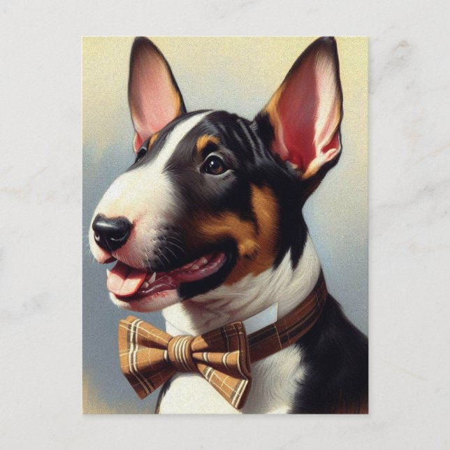 Vintage Bull Terrier Painting Portrait Postcard (Front)