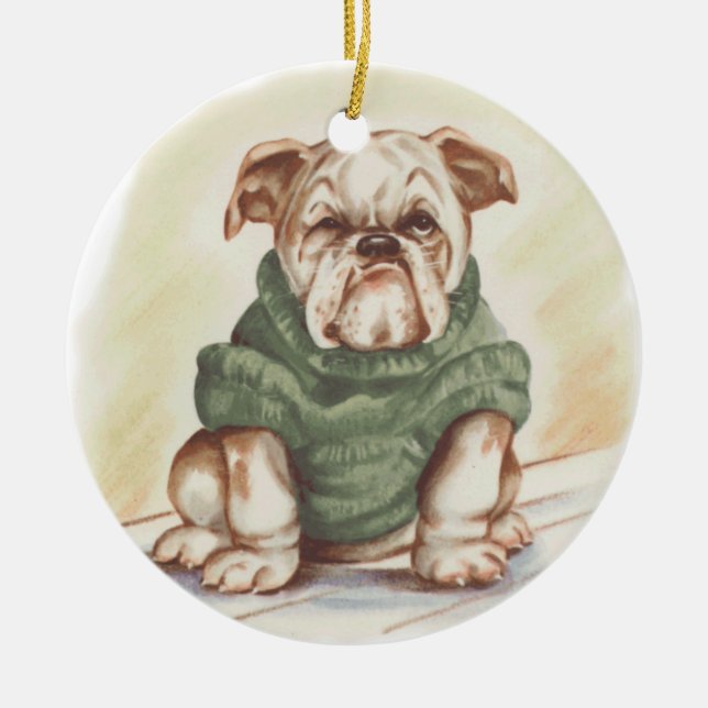 Vintage bulldog ceramic tree decoration (Front)
