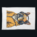 Vintage Bulldog in Headphones Wearing Hoodie Music Tea Towel<br><div class="desc">Vintage Bulldog in Headphones Wearing Hoodie Music Lover Illustration 2</div>