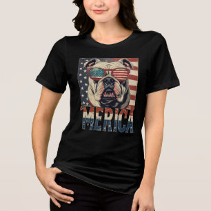 Vintage Bulldog Merica 4th of july patriotic Tri-Blend Shirt