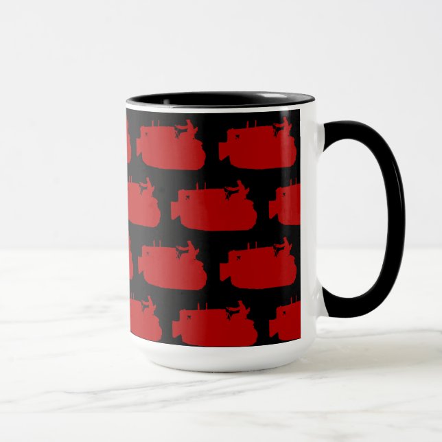 Vintage Bulldozer Operating Engineer REd on Black Mug (Right)
