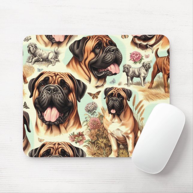 Vintage Bullmastiff Seamless Mouse Pad (With Mouse)