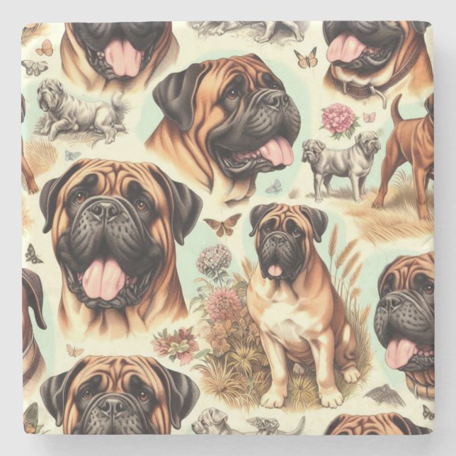 Vintage Bullmastiff Seamless Stone Coaster (Front)