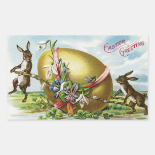 Vintage Bunnies and Easter Egg Rectangle Stickers