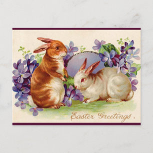 Vintage Bunnies and Lilacs Easter Greeting Postcard