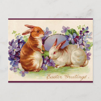 Vintage Bunnies and Lilacs Easter Greeting Postcard