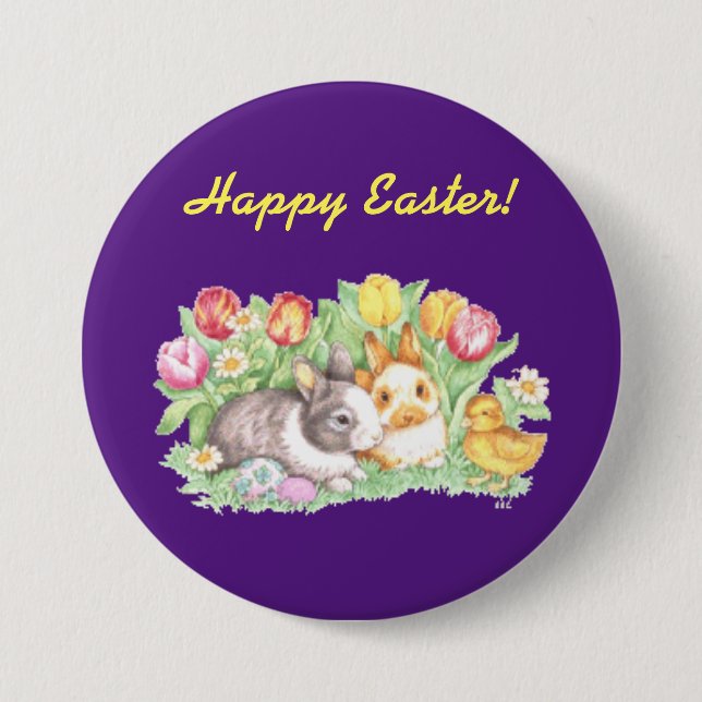 Vintage Bunnies Easter Button (Front)