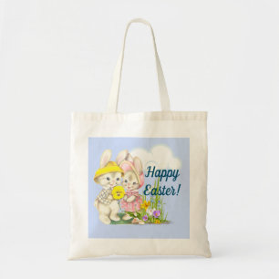 Vintage Bunnies & Flowers Happy Easter Tote Bag