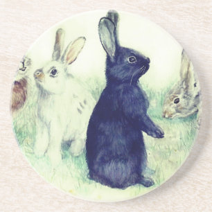 Vintage bunnies, happy easter     coaster