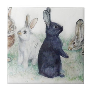 Vintage bunnies, happy easter tile