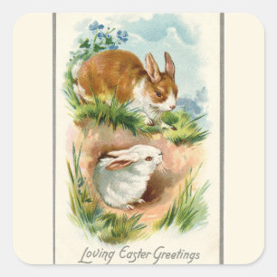 Vintage Bunnies Loving Easter Square Sticker