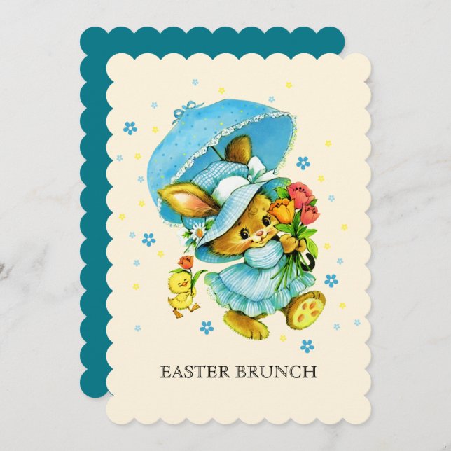 Vintage Bunny and Chick Easter Brunch  Invitation (Front/Back)