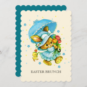 Vintage Bunny and Chick Easter Brunch Invitation
