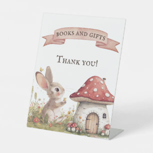 Vintage Bunny Baby Shower Books and Gifts Pedestal Sign