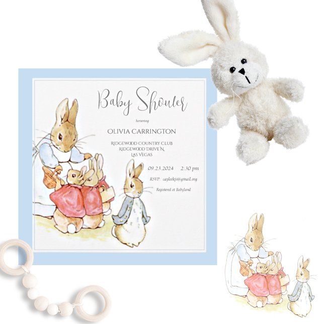 Vintage Bunny Blue Boy Baby Shower Invitation (Creator Uploaded)