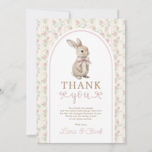 Vintage Bunny Blush Pink Bow Girl Baby Shower Thank You Card