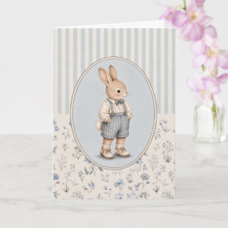 Vintage Bunny boy Greeting Card Floral Rabbit Card