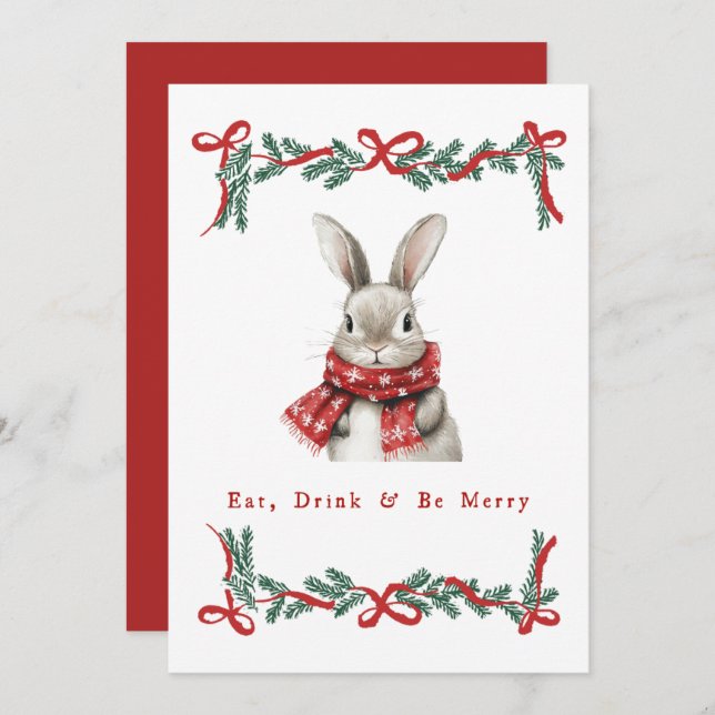 Vintage Bunny Christmas Card  (Front/Back)