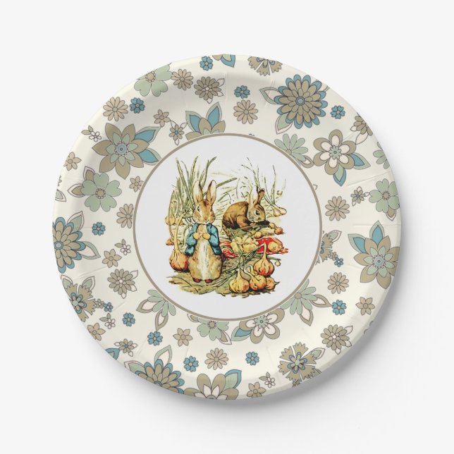 Vintage Bunny Easter Party Paper Plates (Front)