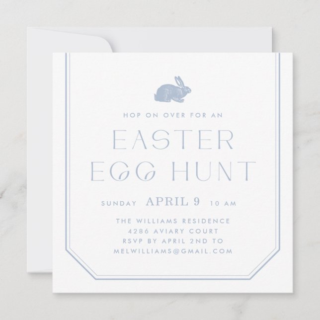 Vintage Bunny Frame Easter Party Invitation - Blue (Front)