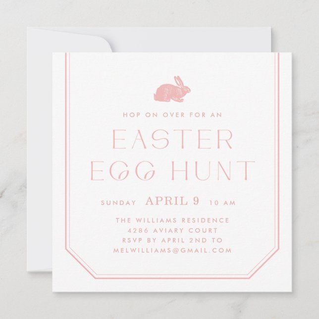 Vintage Bunny Frame Easter Party Invitation - Pink (Front)