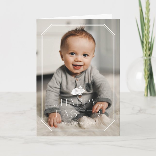 Vintage Bunny Frame Easter Photo Card - White (Front)