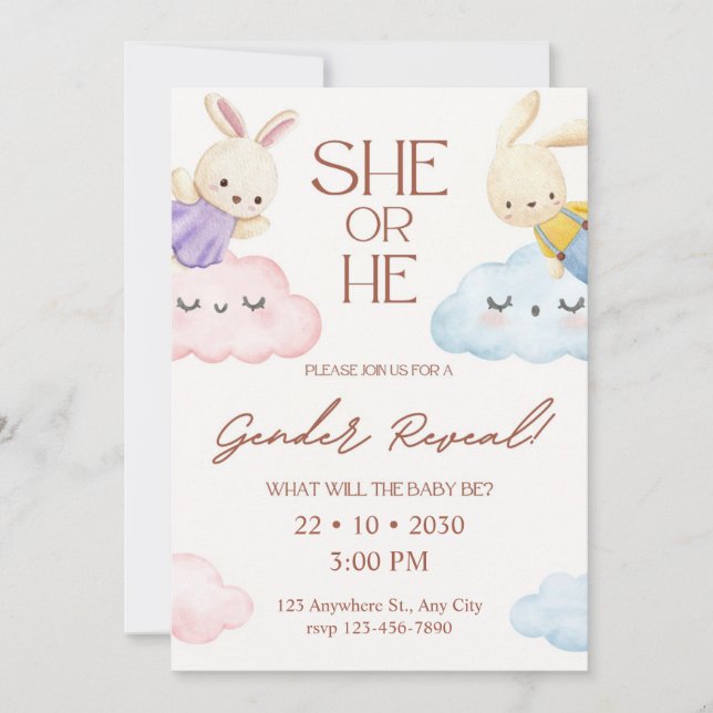 Vintage Bunny Gender Reveal Invitation (Front)