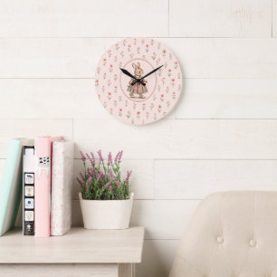 Vintage Bunny Girl Clock, Floral Rabbit Baby Clock