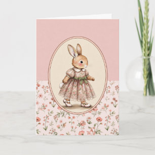 Vintage Bunny Girl Greeting Card, Floral Rabbit Card