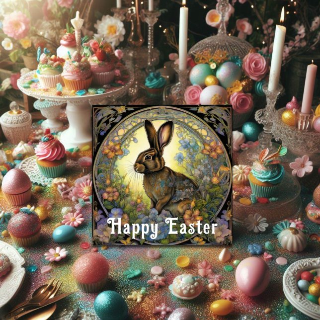 Vintage Bunny Happy Easter Greetings Holiday Card (Creator Uploaded)