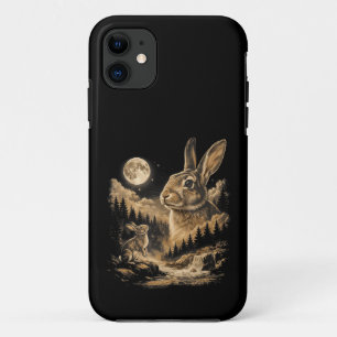 Vintage Bunny Howling to the Moon Rabbit Night Art Case-Mate iPhone Case
