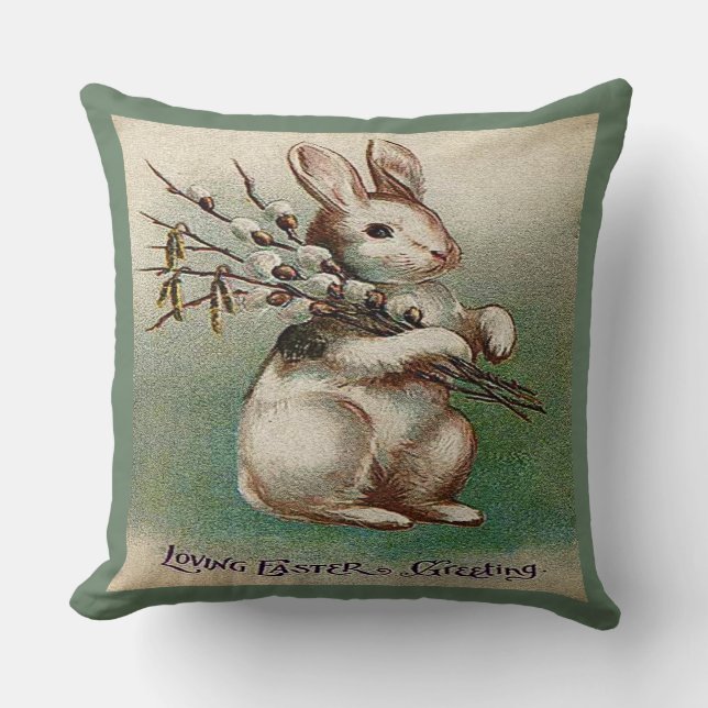 Vintage Bunny Loving Easter Greeting, ZSSG Cushion (Front)