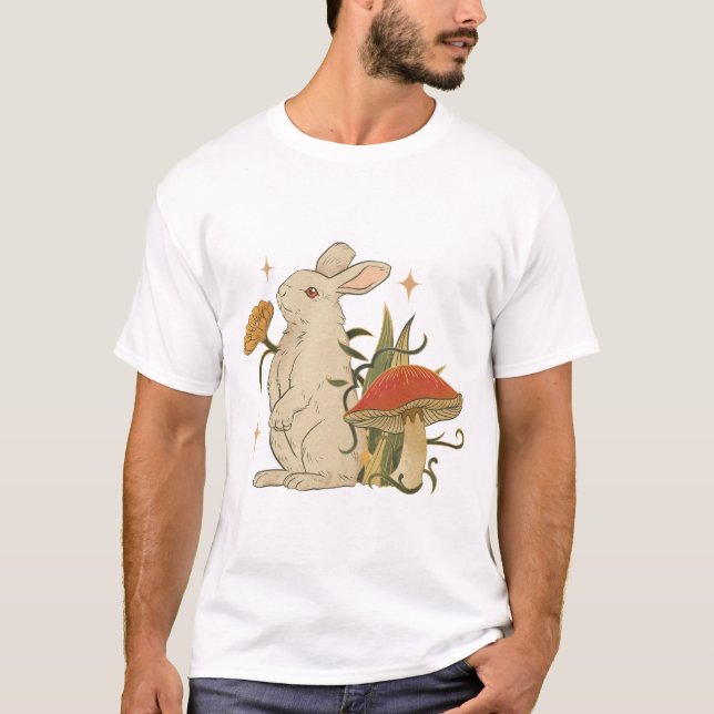 Vintage Bunny & Mushroom Artwork T-Shirt (Front)