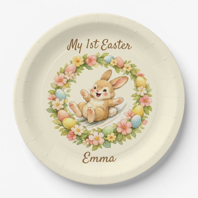 Vintage Bunny My First Easter Paper Plate (Front)