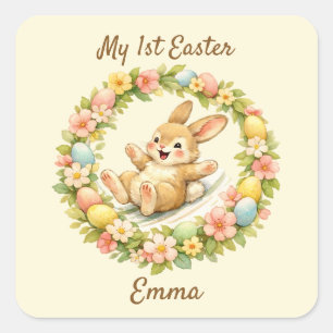 Vintage Bunny My First Easter Square Sticker
